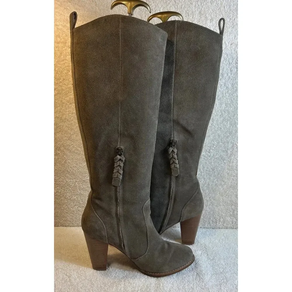 Joie Women’s Suede Leather Tan/Beige Knee-High Heeled Boots, Size 38- US7-7.5